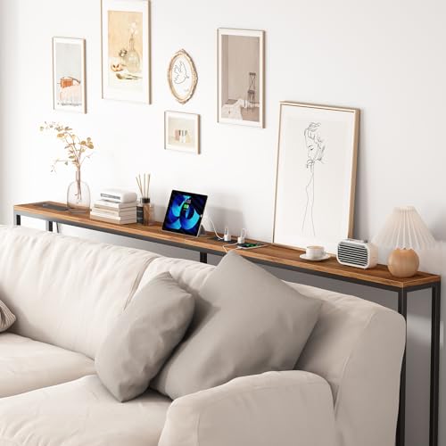 Bathola Narrow Sofa Table with 2 Power Outlets, 79” Thin Console Tables Narrow Long, Behind Couch Table Skinny, Wood Console Tables for Entryway, Living Room, Hallway, Foyer, Rustic Brown Bathola