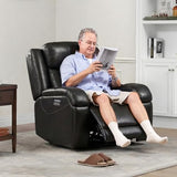 Watson & Whitely Genuine Leather Power Recliner Chairs for Adults, Wall Hugger RV Recliner with Power Headrest & Charging Ports, Electric Recliner Sofa Chair for Living Room, Black