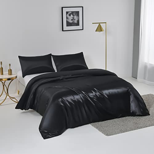 Ydtwnyq Chanyuan Black Silky Satin Duvet Cover Full Size Luxurious Smooth Silky Bedding Set Soft Microfiber Bedding Collection Cool 79"X90" Duvet Cover,2 Pillowcases Ydtwnyq
