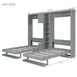 Merax Dual Twin Size Murphy Bed, Twin Wall Beds with Cabinets and Shelves, Gray Merax