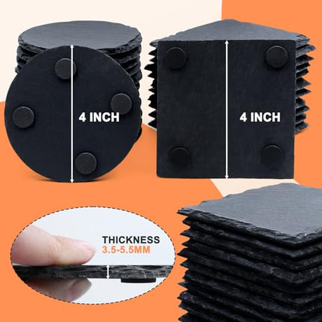 24 PCS Slate Drink Coasters, Cymuber 4 Inch Black Coasters Stone Cup Coaster Bulk Set, Laser Engraving Blanks Handmade Coaster for Halloween, Christmas, Home Decor Drink Bar Kitchen Gifts Cymuber