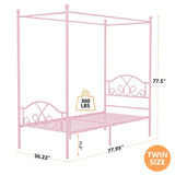 Weehom Princess Canopy Bed Frame with 4 Posters, Sturdy Metal Platform Mattress Foundation with Headboard&Footboard No Box Spring Needed Twin Size Bed for Kids Girls Adults Pink Weehom