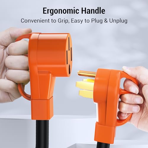 Tera Extension Cord 50 Amp RV & EV 3 FT: NEMA 14-50P to 14-50R 4 Prong 250V Heavy Duty with Grip Handle Cord Organizer 6/3+8/1 Gauge STW RV Power Cord for Tesla J1772 Tera