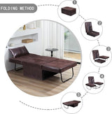 BIGSYY Sofa Bed, Set of 4 in 1 Multi-Function Folding Ottoman Breathable Linen Couch Bed with Adjustable Backrest Modern Convertible Chair for Living Room Apartment Office, PU Imitation, Brown BIGSYY