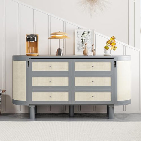Harper & Bright Designs Full Murphy Bed with Hidden Storage & Modern Woven Design, Gray Harper & Bright Designs