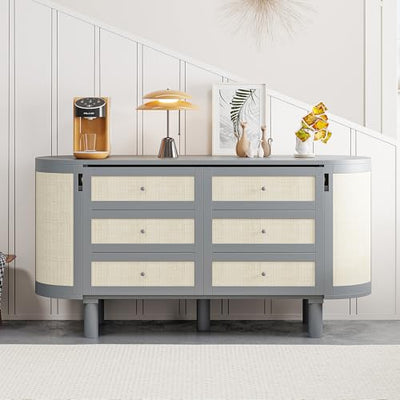 Harper & Bright Designs Full Murphy Bed with Hidden Storage & Modern Woven Design, Gray