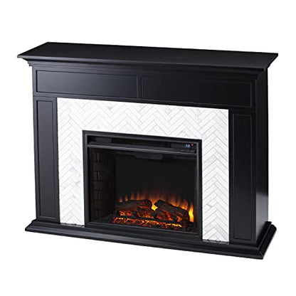 SEI Furniture Torlington Marble Tiled Electric Fireplace - Black