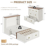 AMERLIFE Twin Size Murphy Bed, Farmhouse Wooden Cabinet with Charging Station and Storage Drawer for Bedroom/Office/Guest Room, White+Barnwood AMERLIFE