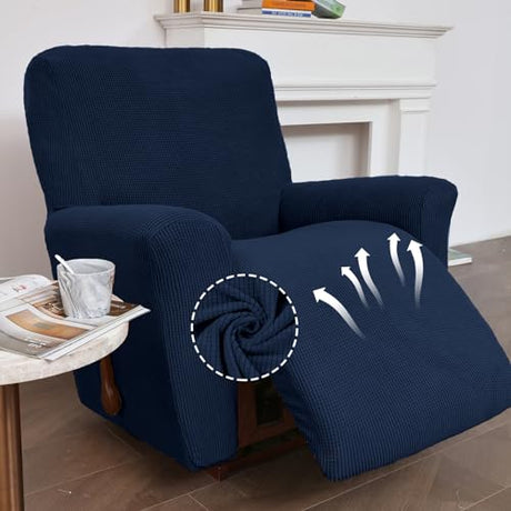 KEKUOU Recliner Chair Covers,Lazy Boy Recliner Covers Stretch Couch Cover Slipcovers 1 Piece Furniture Protector with Elastic Bottom for Dog,Kids.(Recliner, Navy Blue) KEKUOU