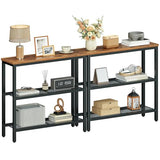 HOOBRO 29.5" Narrow Console Table, Set of 2, Entryway Table with Shelves, Thin Sofa Table, Behind Couch Table, Display Side Table, for Hallway, Entrance, Living Room, Rustic Brown and Black BF73XGP201 HOOBRO