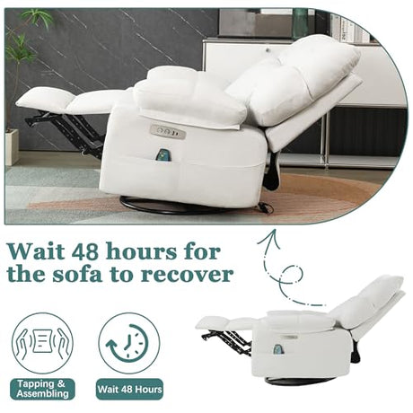 AISALL Power Swivel Rocker Recliner Chair Oversized for Adults, Electric Heated & Massage Chair Recliner with USB/Type-C, Fabric Nursery Recliner for Living Room,Bedroom, White AISALL