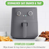 GreenLife 4.5QT Mechanical Air Fryer, PFAS-Free Ceramic Nonstick Crisper Drawer, Adjustable Temperature Timer Dial, LED Indicator, Holiday Gifting, Dishwasher Safe, Compact Kitchen Essential, Graphite GreenLife