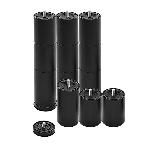 Adjustable Bed Base Replacement Legs Set, 12-Inch M8 Thread with M10 Adapters, 3-Section, Durable Black Finish - WoodArtSupply