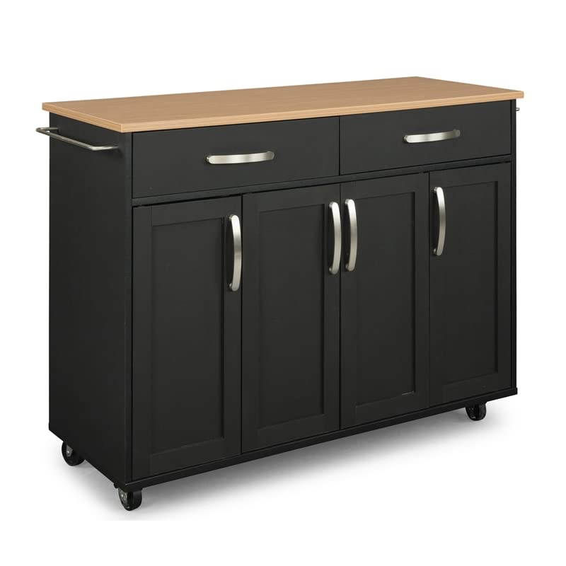 Pemberly Row Contemporary Storage Plus Wood Kitchen Cart in Black Pemberly Row