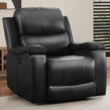CANMOV Manual Recliner Chair, Classic Faux Leather Recliner Chair with Overstuffed Arms and Back, Manual Single Sofa with Concealed Cup Holders, Black