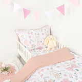 GFU 4 Piece Toddler Bedding Set, Ultra Soft and Breathable Toddler Comforter Sets for Girls Includes Quilted Comforter, Fitted Sheet, Flat Sheet and Pillowcase, Pink Flowers GFU