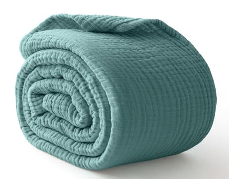 Kozyhvn 100% Cotton Muslin Blanket Twin XL 66" x 90", Breathable and Cooling Bed Blankets, Soft Boho Bedspread, Gauze Bedding for Adults All Season, Turquoise, Teal Kozyhvn