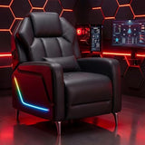 TPHORK Gaming Recliner Chair with Footrest, Push-Back Reclining Gaming Chair with LED Lights, Lumbar Pillow & Side Pockets, Ergonomic Gaming Sofa for Game Room, Home Theater, Man Cave (Black)