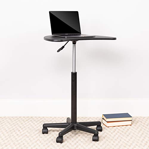 Flash Furniture Eve Sit to Stand Mobile Laptop Desk/Speaker's Lectern with Wheels, Modern Height-Adjustable Portable Standing Computer Desk, Black Flash Furniture
