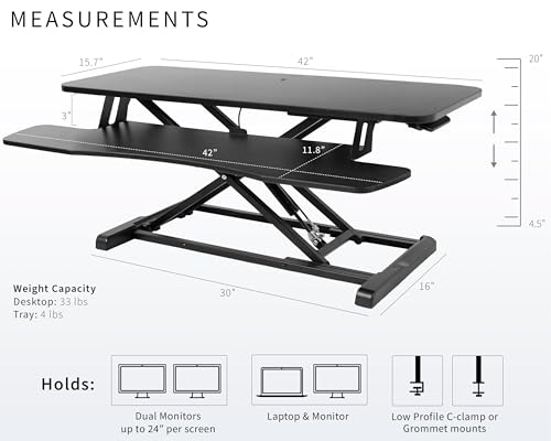 VIVO 42 inch Desk Converter, K Series, Height Adjustable Sit to Stand Riser, Dual Monitor and Laptop Workstation with Wide Keyboard Tray, Black, DESK-V042KB VIVO