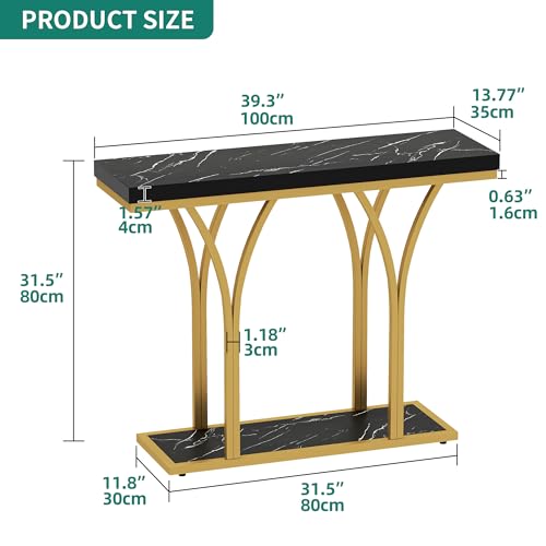 YITAHOME Gold Console Table with LED Lights, Entryway Table, Modern Narrow Sofa Side Foyer Accent Table with Faux Marble Top Luxury for Entry Way, Hallway, Living Room, Faux Marble Black YITAHOME