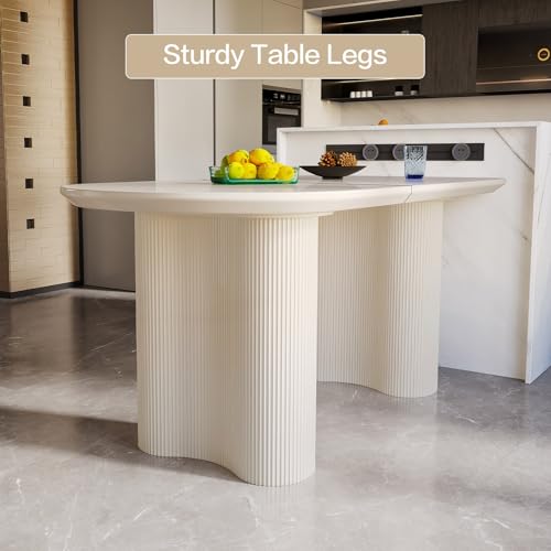 HOTICKME 55.11" Oval Dining Table for 4-6 People, Modern Kitchen Tables with Sturdy Legs, Dinner Tables with 1.88" Thick Tabletop, RectangularTables for Home, Office White HOTICKME