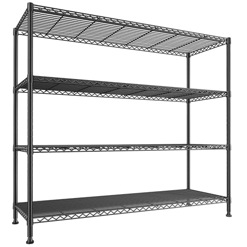 REIBII Storage Shelves 45.3''W Wire Shelving Unit 4 Tier Metal Shelves for Storage Rack Metal Shelving for Pantry Shelves Kitchen Steel Shelving, 45.3''W*63''H*17.7" D REIBII
