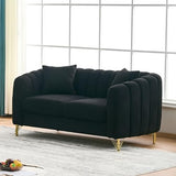 Black Cloud Couch for Living Room, 63.5" Modern Comfy Overstuffed Deep Seat Tufted Sofa with Gold Legs & Pillows, Plush Teddy Boucle Upholstered Curved Loveseat Settee with Round Arm (Black, 2 Seater) SLEERWAY