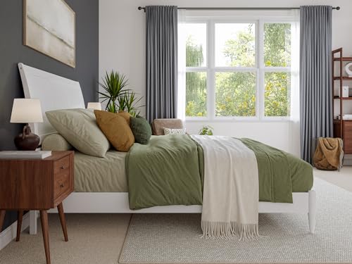 Valencia King Solid Wood Low Profile Sleigh Bed with Charging Station - White AFI