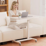 GTPLAYER Small Standing Desk, 24 Inches Mobile Foldable Rolling Laptop PC Table with Lockable Casters, Adjustable Height Overbed Bedside Table Computer Workstation for Home Office, White GTPLAYER