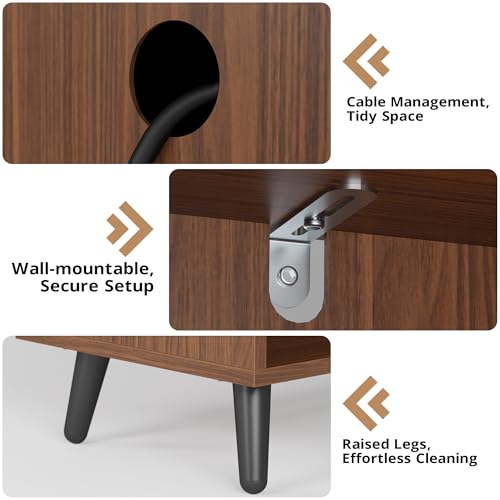 IRONCK Large Record Player Stand 55", Holds 600+ Vinyl Record Storage Cabinet with Charging Station, Mid Century Modern Turntable Stand for Living Room, Bedroom, Brown IRONCK