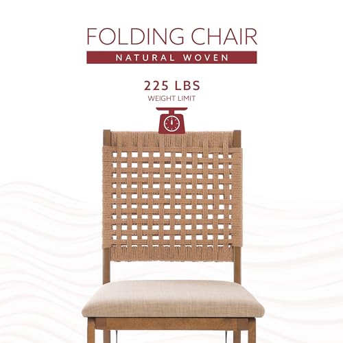 Linon Bennett Natural Folding Chair with Woven Rope Back and Linen Upholstered Seat Set of 2 Linon