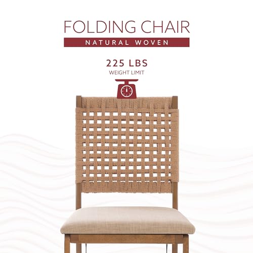 Linon Bennett Natural Folding Chair with Woven Rope Back and Linen Upholstered Seat Set of 2 - WoodArtSupply