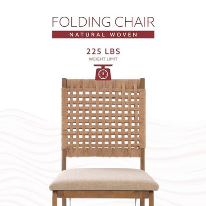 Linon Bennett Natural Folding Chair with Woven Rope Back and Linen Upholstered Seat Set of 2 - WoodArtSupply