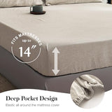 Simple&Opulence 100% Pure Linen Sheet Set King Size, Natural French Flax Solid Color 4 Pcs Washed Breathable, Farmhouse Bedding (1 Flat Sheet,1 Fitted Sheet,2 Pillowcases)-Embroidery Linen Simple&Opulence