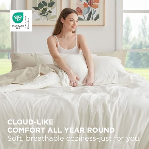 Bedsure King Size Comforter Set - 7 Pieces White King Bedding Set for All Seasons, Boho Contrasting Design Bed in a Bag with Comforter, Sheets, Pillowcases & Shams Bedsure