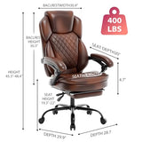 linting 400lbs Reclining Office Desk Chair with Footrest, Plus Size Comfortable Big Tall Brown Leather Recliner Office Chairs for Heavy People linting