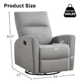 CANMOV Recliner Rocker Swivel Chair, Manual Chenille Glider Rocking Chair, Swivel Glider Recliners with Soft Backrest, 360° Swivel Nursery Reclining Sofa for Living Room Bedroom, Light Grey