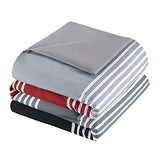 Comfort Spaces Comforter Sets with Sheets - Bed in a Bag 9 Pieces Teen Bedding Sets , Red and Grey Stripes Bedding Full, College Full Bed Set with 2 Side Pockets Bedroom Organizer Comfort Spaces