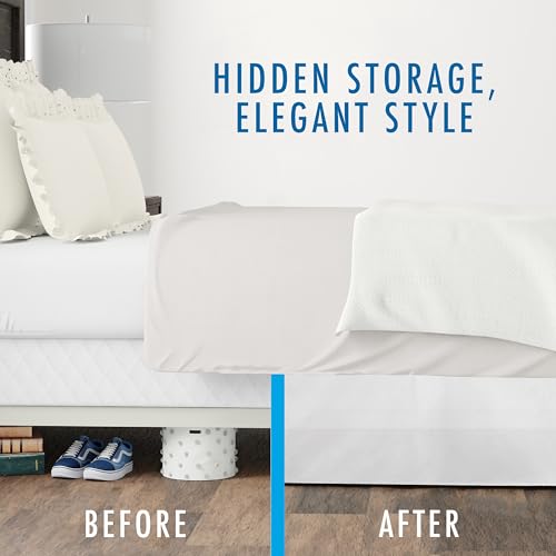 Fresh Ideas Bedding Tailored Bedskirt, Classic 14” Drop Length, Pleated Styling, King, White, (Model: FRE20114WHIT04) FRESH IDEAS