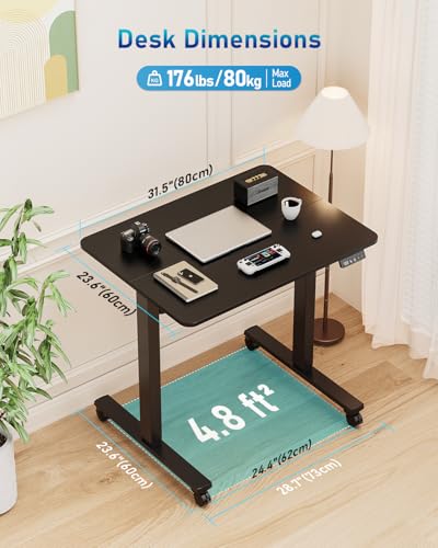 Xyndyx Small Height Adjustable Electric Standing Desk, 31.5" x 23.6" Sit Stand up Desk with Splice Board, Ergonomic Rising Computer Home Office Desk Table with Memory Preset, Black Frame/Black Top Xyndyx