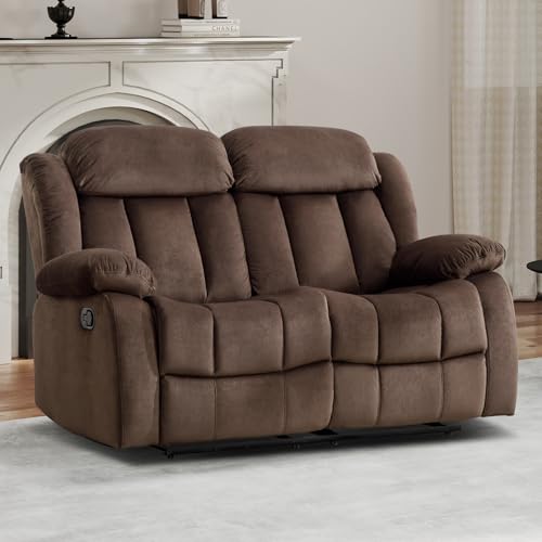 EBELLO Wall Hugger Reclining Loveseat, Classic and 2 Seat Recliner Couch with Overstuffed Arms and Back for Living Room, Bedroom, Daul Recliner Loveseat, Brown