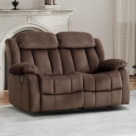 EBELLO Wall Hugger Reclining Loveseat, Classic and 2 Seat Recliner Couch with Overstuffed Arms and Back for Living Room, Bedroom, Daul Recliner Loveseat, Brown EBELLO