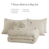 AMBERSPACE King Size Comforter Set Beige, Tufted Boho Bedding Farmhouse Bed Set, All Season 7 Pieces Bed in a Bag with Sheets, Pillowcases & Shams AMBERSPACE