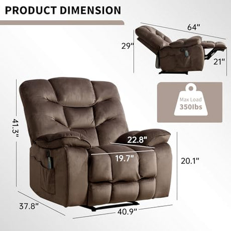 HAOMARKETS Oversized Power Recliner Chair with Massage and Heat, 41" Wide Electric Reclining Chairs with USB Port, Breathable Fabric Overstuffed Reclining Sofa for Living Room Bedroom (No Lift) HAOMARKETS