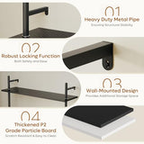 Bestier Gaming Floating Shelves, 24 inch LED Wall Mounted Shelves with Towel Bar, Coffee Bar Shelves with Glass Shelf & 8 Hooks, 3 Tier Hanging Display Rack for Wall Decor, Black Carbon Fiber Bestier