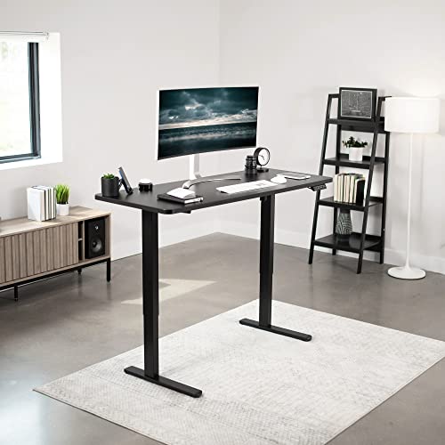 VIVO Electric Height Adjustable 60 x 24 inch Memory Stand Up Desk with Rear-Set Legs, Black Solid One-Piece Table Top, Black Frame, Active Standing