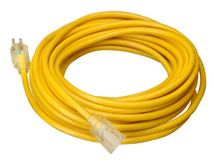 Woods 02689 Southwire Extra Heavy Duty Extension, 100Ft, 10 Gauge, 3 Conductor, Outdoor Cord, Lighted End, SJTW, Yellow, 100 Feet - WoodArtSupply