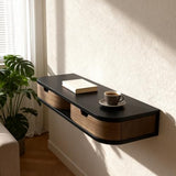 GUJIKE Floating Nightstand, Wall Mounted Bedside Shelf, Handmade Bedroom Furniture,21 Inch Bedside Table, Nightstand with Drawer (Black, Double Drawers) GUJIKE