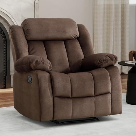 EBELLO Manual Recliner Chair, Classic and Fabric Recliner Sofa with Overstuffed Arms and Back for Living Room, Bedroom, Brown EBELLO
